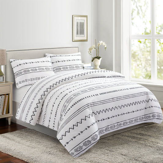 Printed Rayon from Bamboo Soft Bedding Silky Zipper All Season Duvet Cover Set, Simplify Modern Geometric