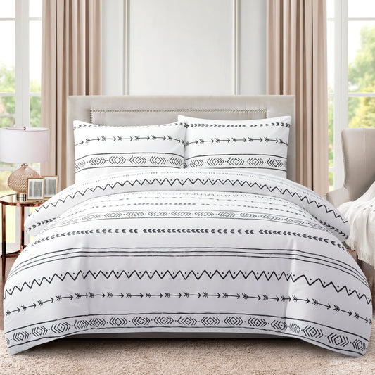 Printed Rayon from Bamboo Soft Bedding Silky Zipper All Season Duvet Cover Set, Simplify Modern Geometric