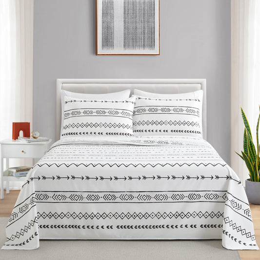 Printed Rayon from Bamboo Soft Deep Pocket Bedding All Season Sheet Set, Simplify Modern Geometric