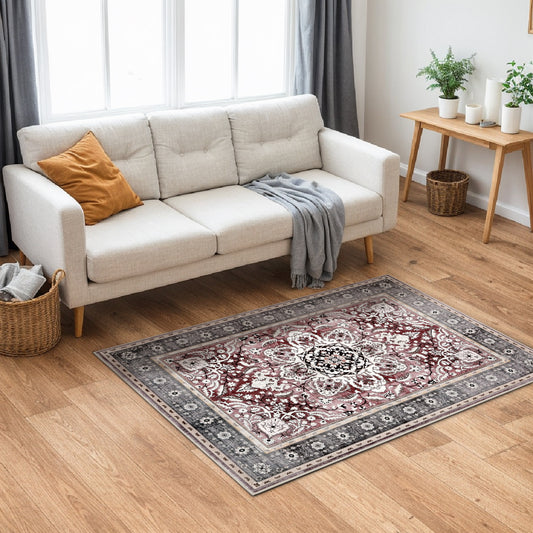 Decor Non-Slip Back Soft Runner Area Carpet Floor Area Rug Indoor Accent Decorative Mat, Elegant Grey Plum Floral