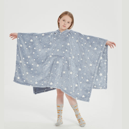 Glow in the Dark Kids Wearable Hoodie Blanket for Boys Girls Soft Warm Flannel Fleece Hooded Sweatshirt, 110 x 75 cm Blue Star