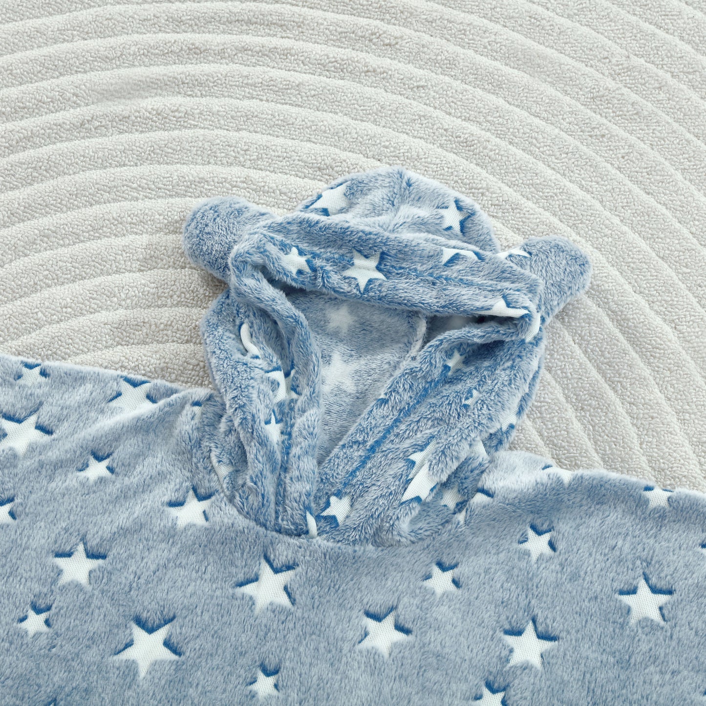 Glow in the Dark Kids Wearable Hoodie Blanket for Boys Girls Soft Warm Flannel Fleece Hooded Sweatshirt, 110 x 75 cm Blue Star