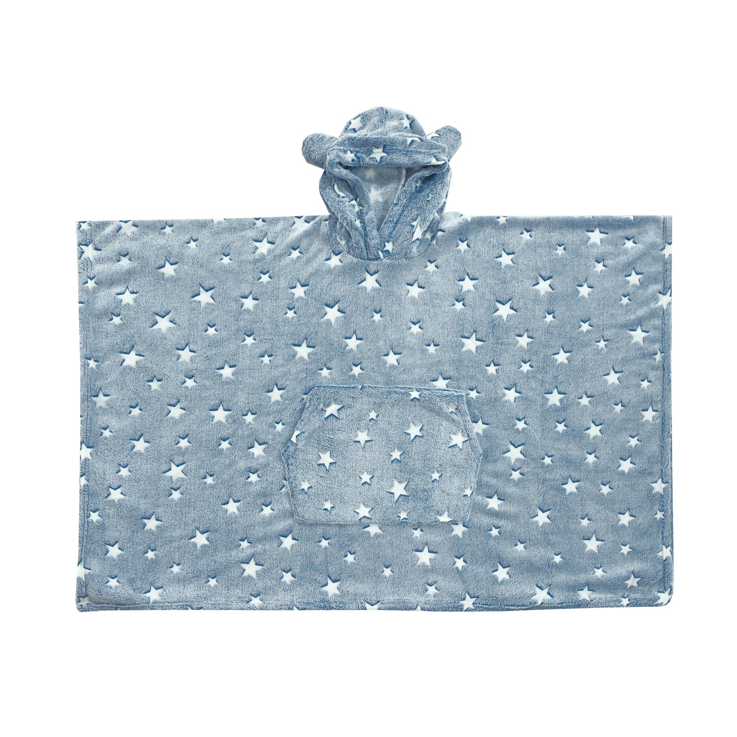 Glow in the Dark Kids Wearable Hoodie Blanket for Boys Girls Soft Warm Flannel Fleece Hooded Sweatshirt, 110 x 75 cm Blue Star