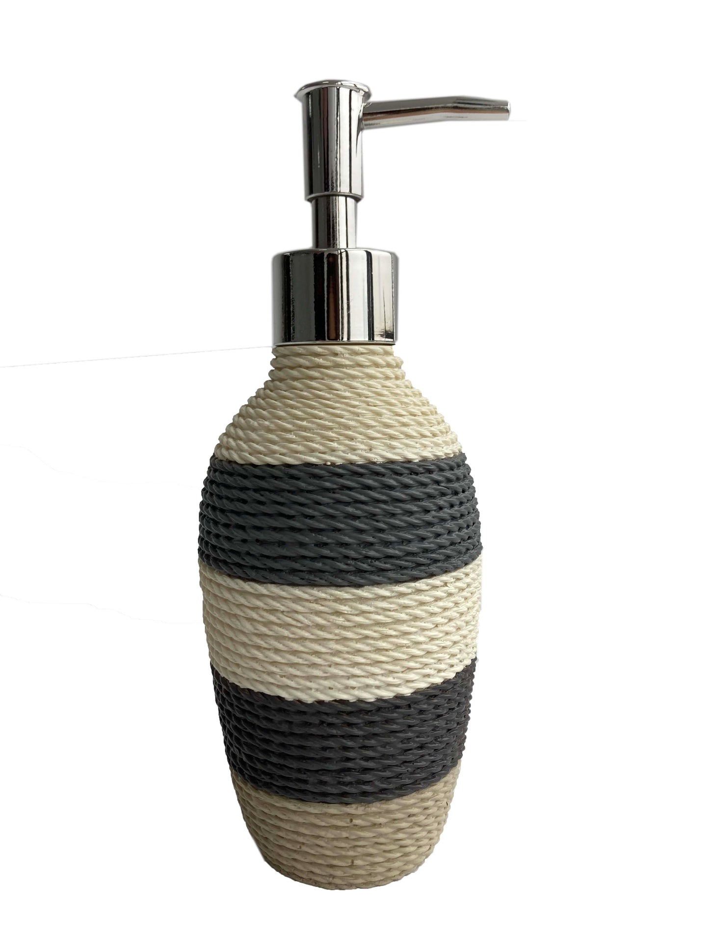 Modern Luxury Décor Bath Accessory Ensemble Bathroom Lotion Dispenser Toothbrush Holder Tumbler Soap Dish, Black White Stripes