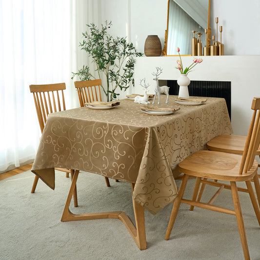 Jacquard Waterproof Thick Luxury Premium Solid Liquid Repellent Stain Resistant Decorative Home Kitchen Tablecloth, Taupe Color