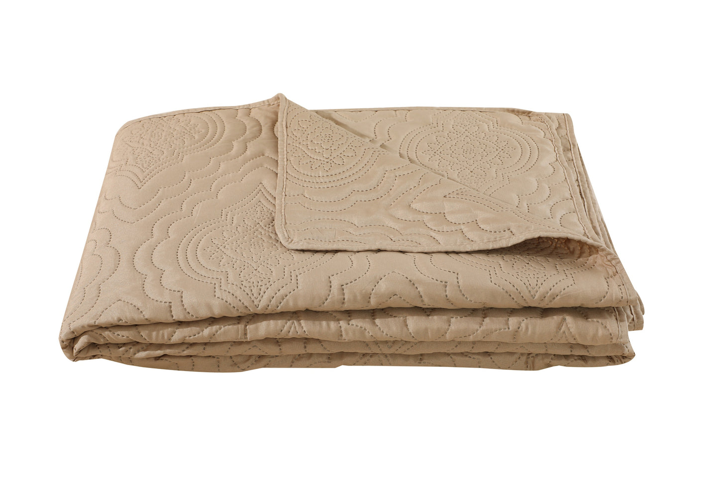 Embossed Pinsonic Solid Bedding Soft Summer Quilt Set, Taupe Color