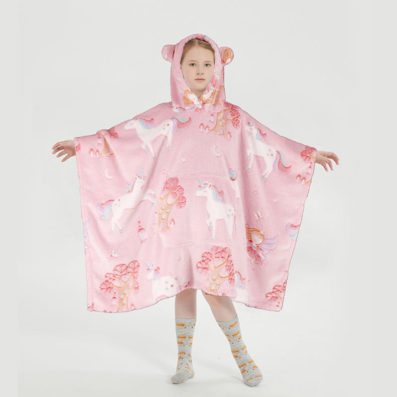 Glow in the Dark Kids Wearable Hoodie Blanket for Girls Soft Warm Flannel Fleece Hooded Sweatshirt, 110 x 75 cm Pink Unicorn
