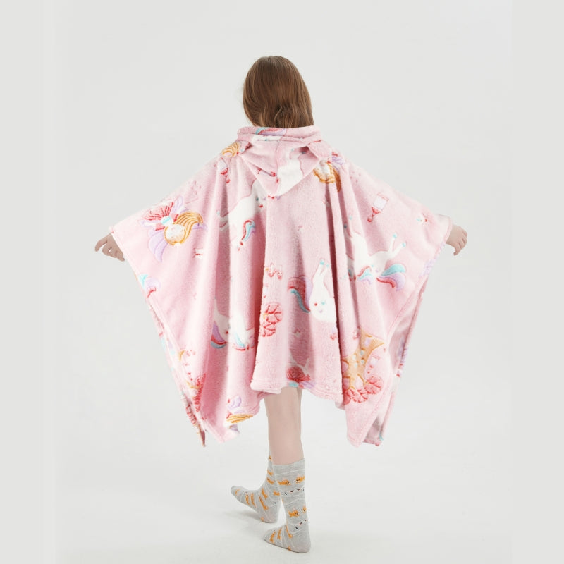 Glow in the Dark Kids Wearable Hoodie Blanket for Girls Soft Warm Flannel Fleece Hooded Sweatshirt, 110 x 75 cm Pink Unicorn