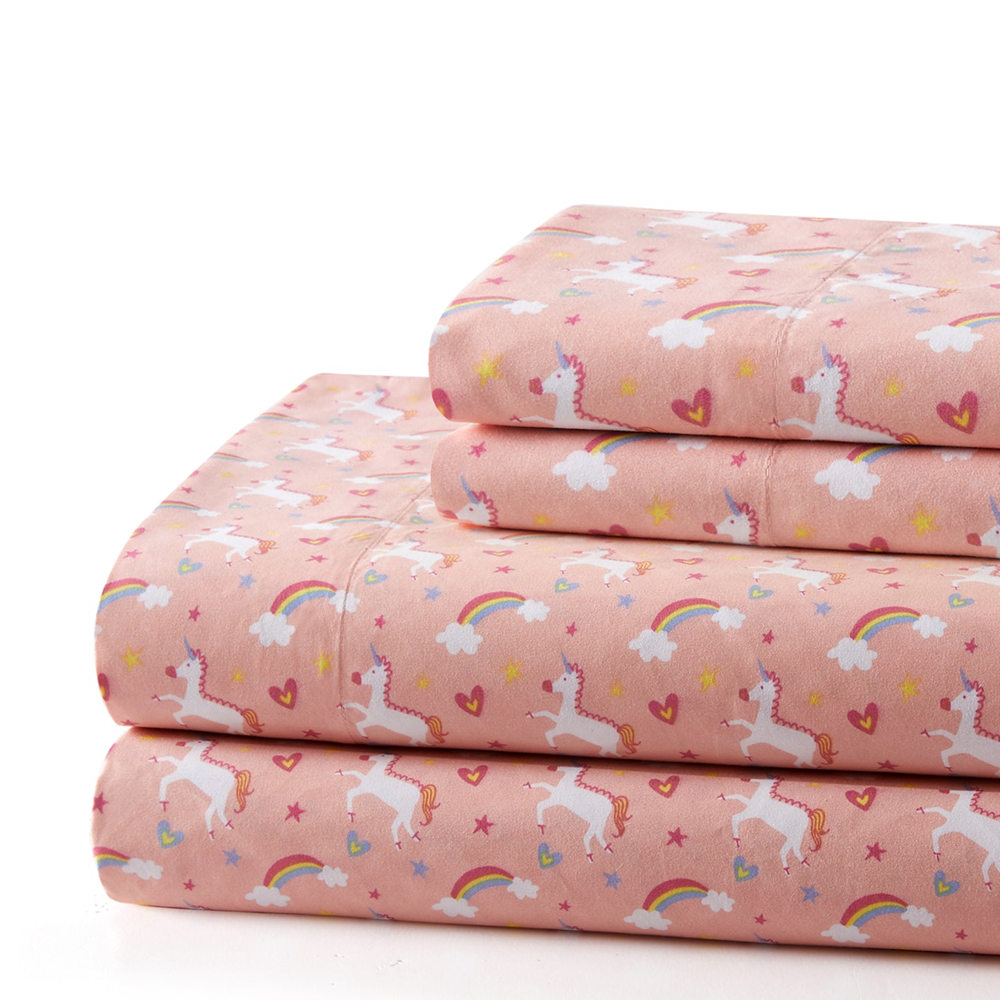 Kids Girls Toddlers Printed 600 Thread Count Soft Deep Pocket Cotton Percale All Season Bedding Sheet Set, Pink Unicorn Rainbow