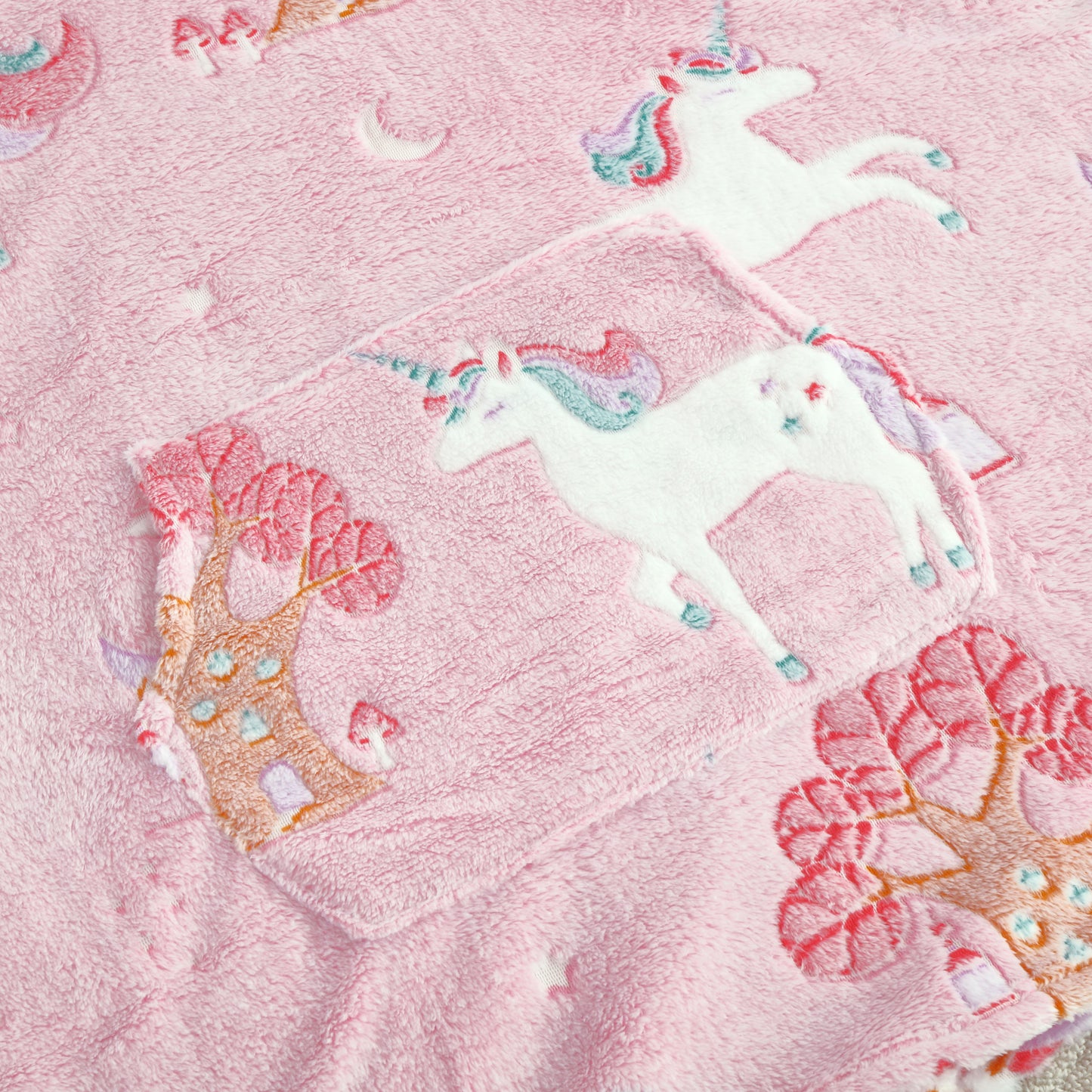 Glow in the Dark Kids Wearable Hoodie Blanket for Girls Soft Warm Flannel Fleece Hooded Sweatshirt, 110 x 75 cm Pink Unicorn