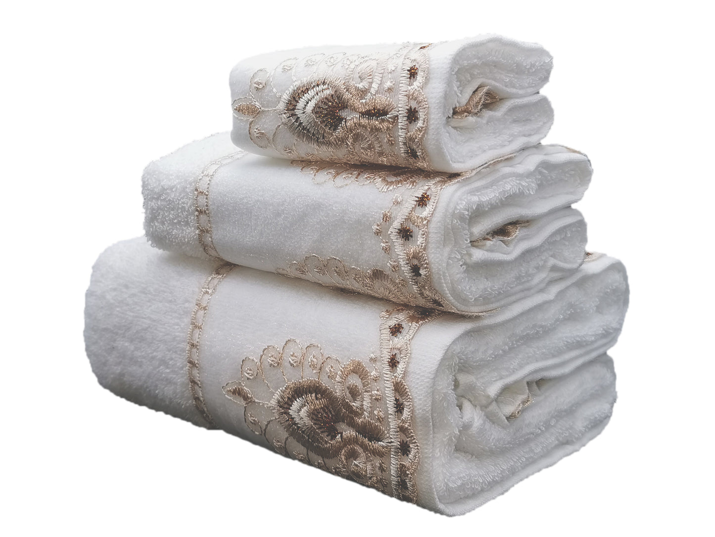 Premium Luxury Decor Soft 100% Cotton Sheer Lace Bathroom Modern 3 Piece Towel Set