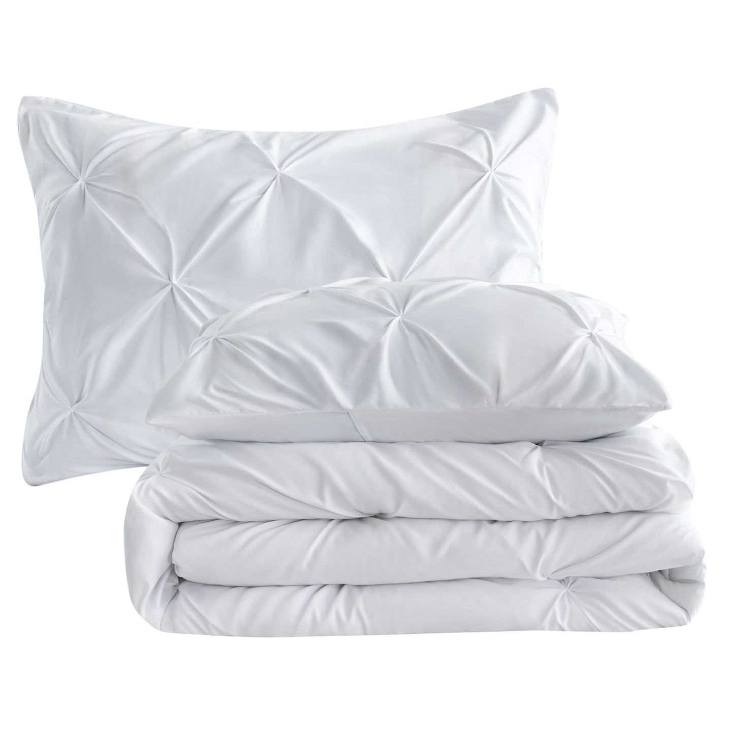 Pintuck Soft Luxury Fluffy Goose Down Alternative Solid Geometric Tufted Bedding Pinch Pleated Comforter Set, White