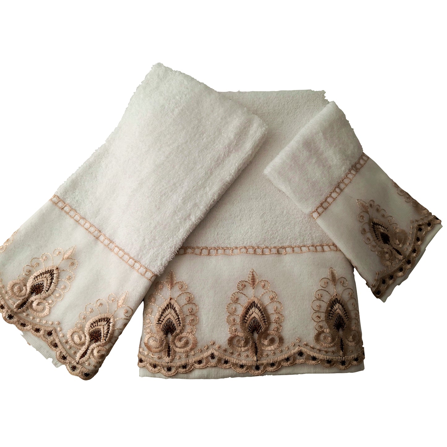 Premium Luxury Decor Soft 100% Cotton Sheer Lace Bathroom Modern 3 Piece Towel Set