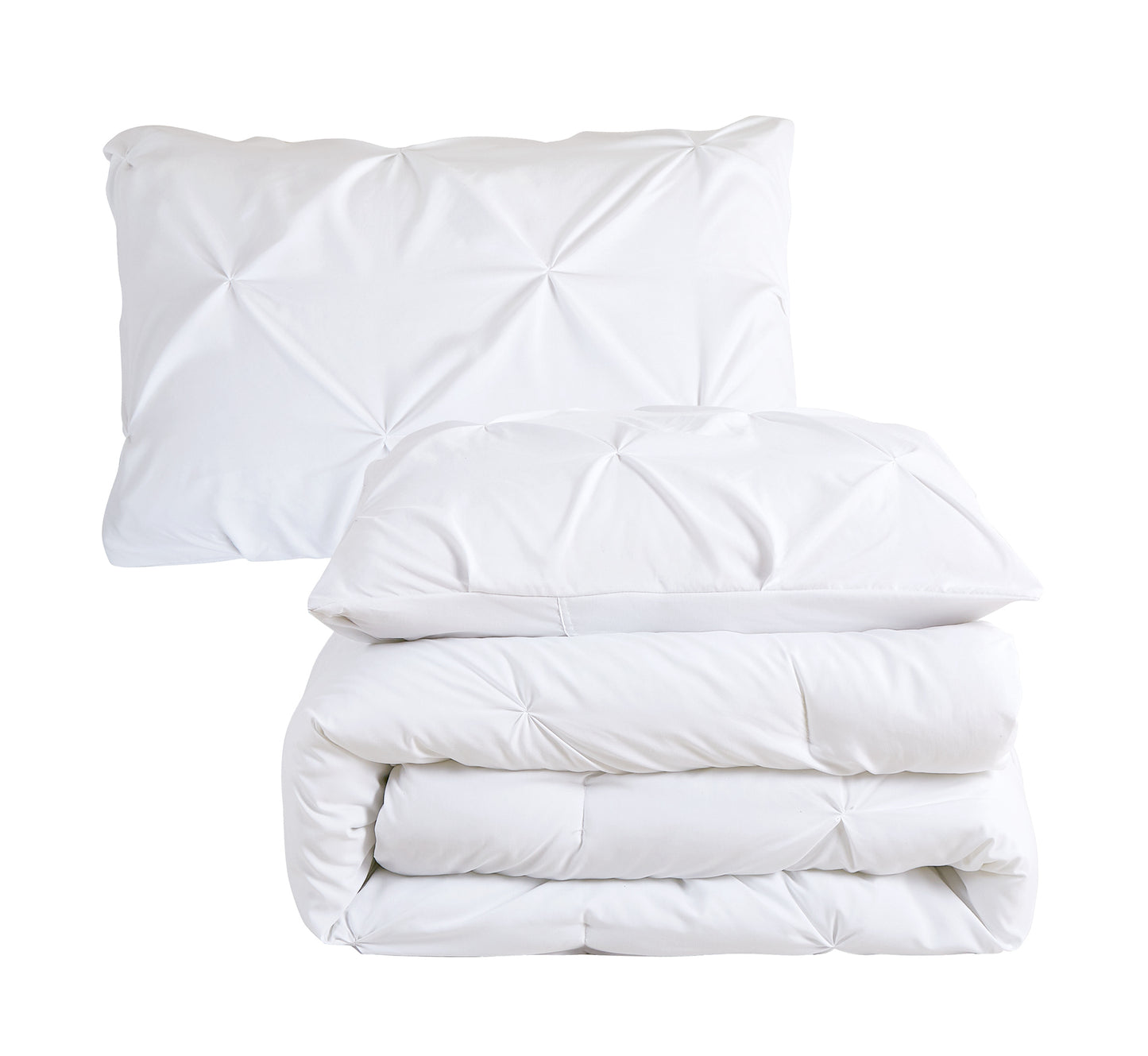 Pintuck Soft Luxury Fluffy Goose Down Alternative Solid Geometric Tufted Bedding Pinch Pleated Comforter Set, White Color