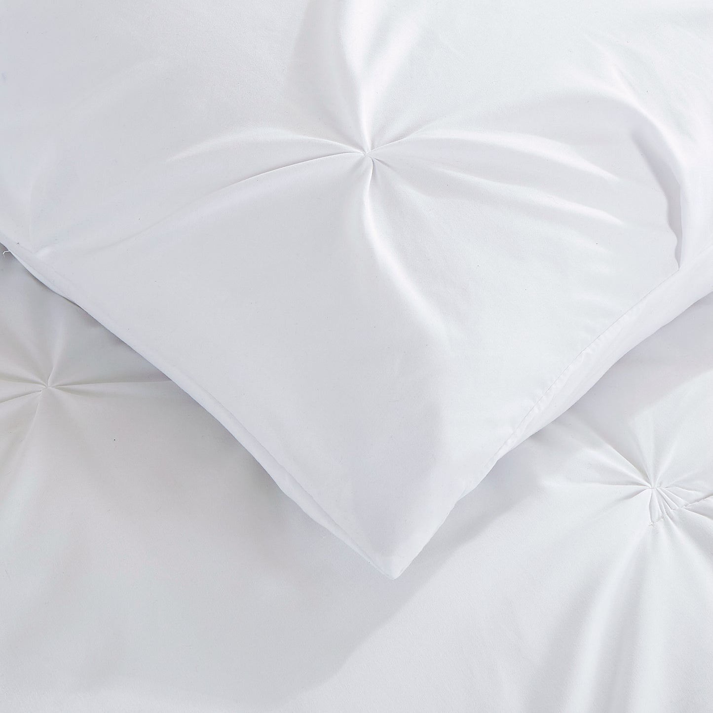 Pintuck Soft Luxury Fluffy Goose Down Alternative Solid Geometric Tufted Bedding Pinch Pleated Comforter Set, White Color