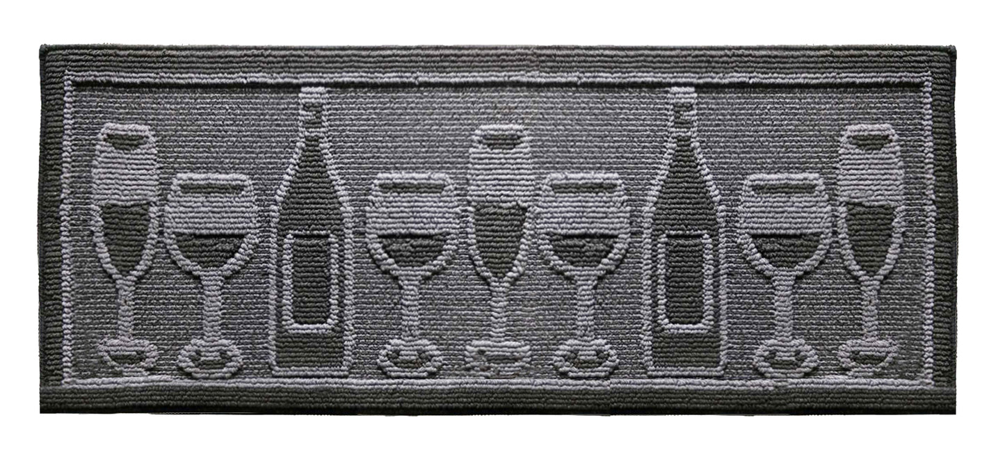 Decor Non-Slip Back Water Absorbent Soft Woven Runner Area Carpet Floor Mat Indoor Kitchen Rug, Black Wine Cheers Design