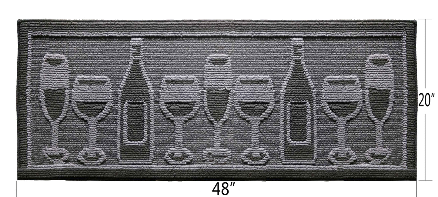 Decor Non-Slip Back Water Absorbent Soft Woven Runner Area Carpet Floor Mat Indoor Kitchen Rug, Black Wine Cheers Design