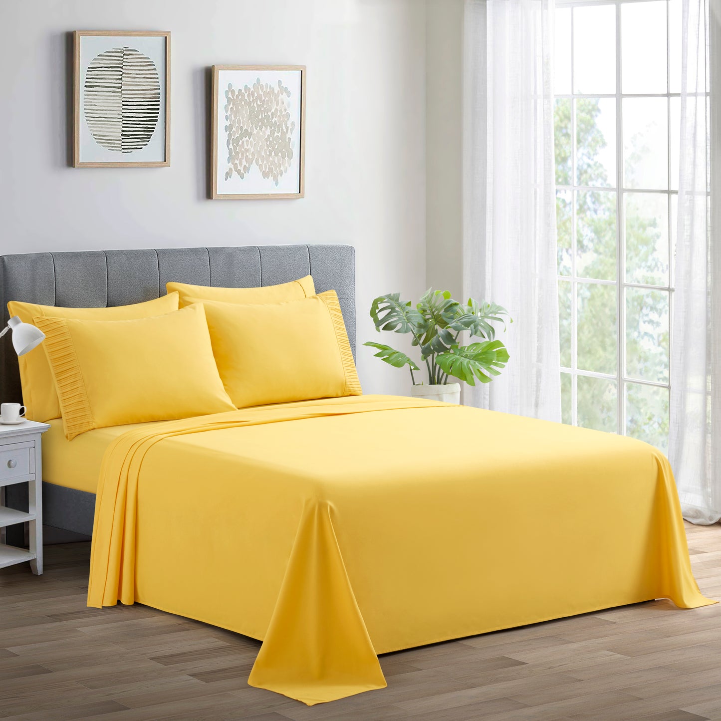 Solid Rayon from Bamboo Soft Silky Deep Pocket Bedding All Season Sheet Set, Yellow