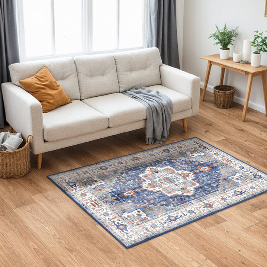 Decor Non-Slip Back Soft Runner Area Carpet Floor Area Rug Indoor Accent Decorative Mat, Modern Blue Red Floral